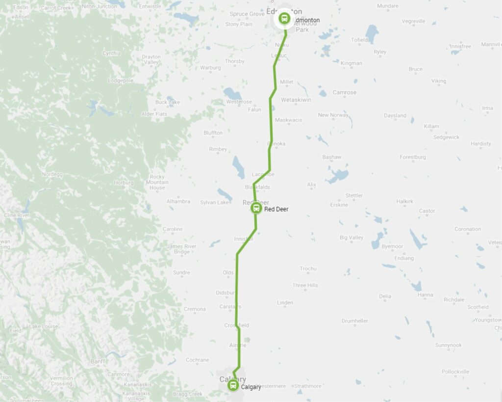 Edmonton to Calgary Bus Route