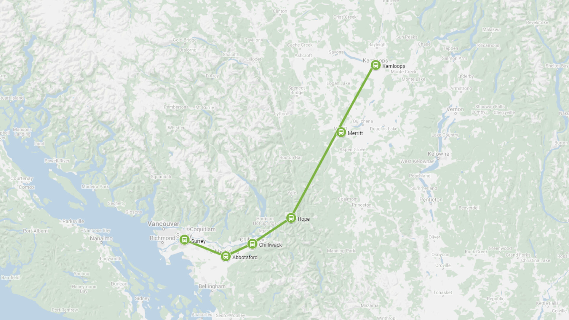 Surrey to Kamloops Bus Route