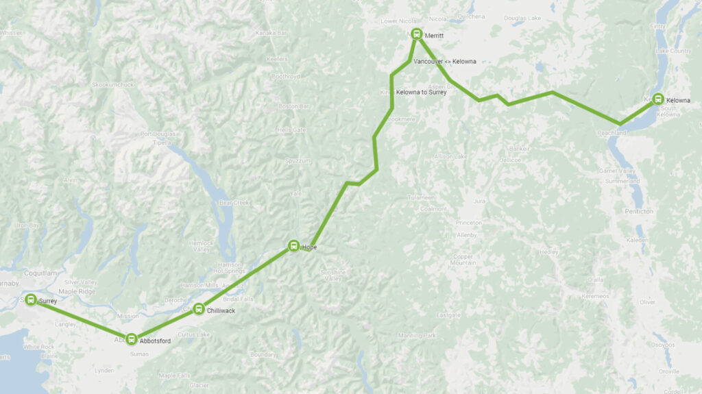 Surrey to Kelowna Map