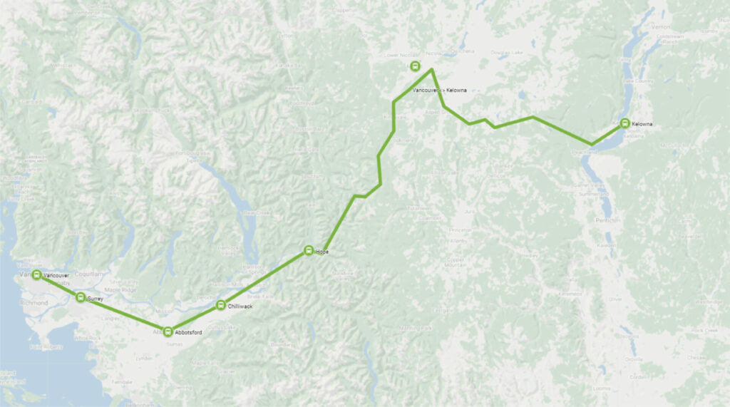 Vancouver to Kelowna Bus Route